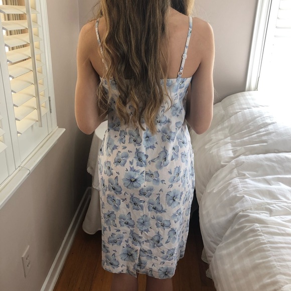 2 LEFT S & M Summer Pocket Blue Floral Mini Church Dress - Picture 3 of 3